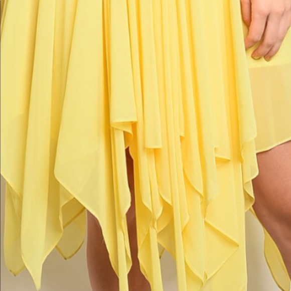 YELLOW HIGH NECK HANDKERCHIEF MIDI DRESS - Picture 4 of 9